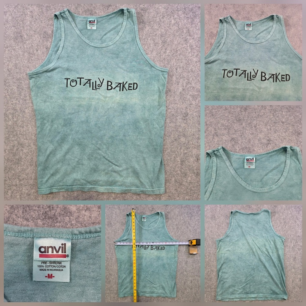 VTG 90s Totally Baked Shirt‎ Mens Medium Green 420 Marijuana Graphic Tank Anvil